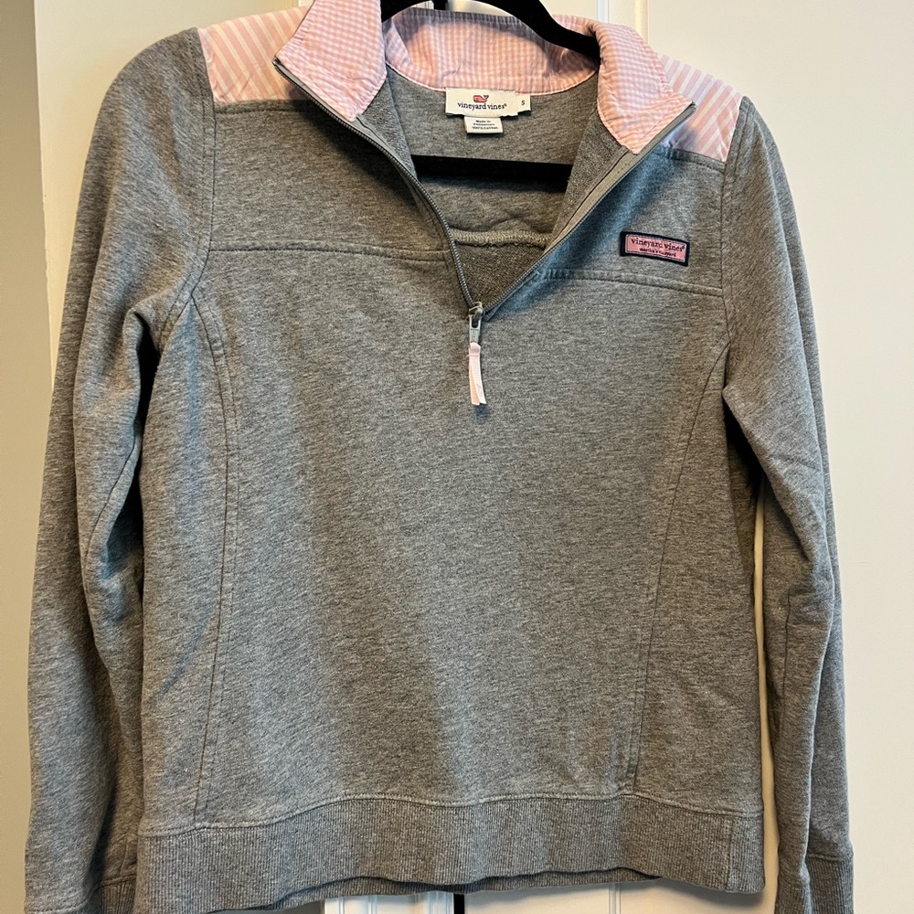 Vineyard Vines Gray and Pink Cotton Pullover
